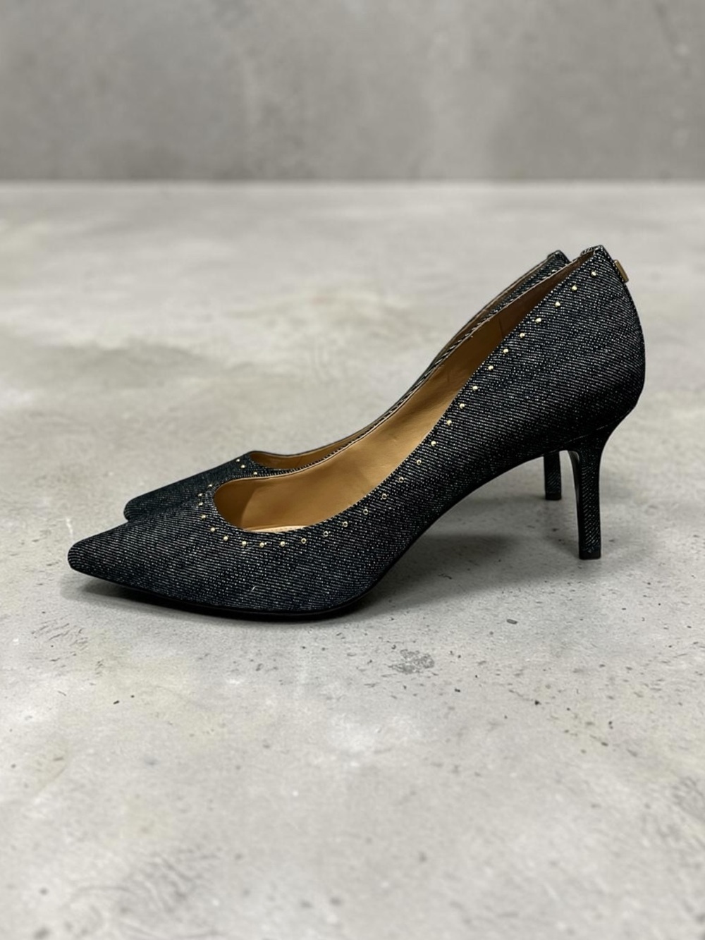 🌻Lauren Ralph Lauren Lanette Pumps Blue Denim Gold Stud Pointed Toe Heel Size 10